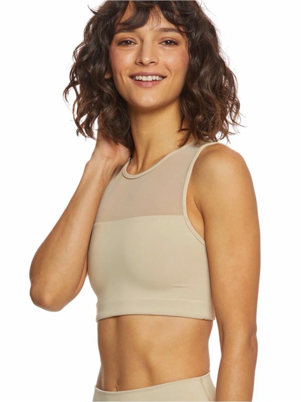 DYI High-Neck Mesh Yoke Crop Bralette - Beige